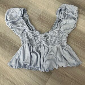 Light Blue Ruched Peplum Top urban